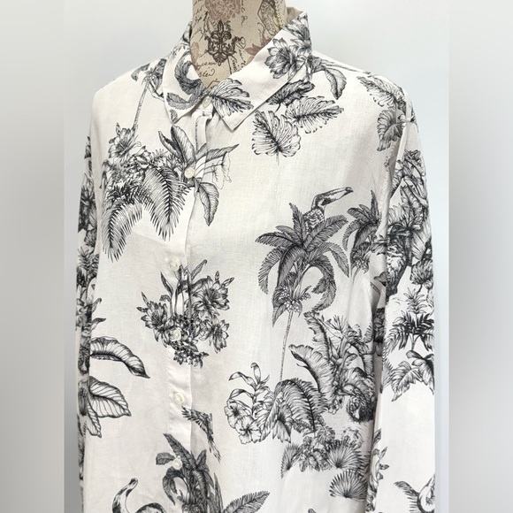 TOMMY BAHAMA Black and White Toile 100% Linen Button Down Shirt size XL - Picture 5 of 14